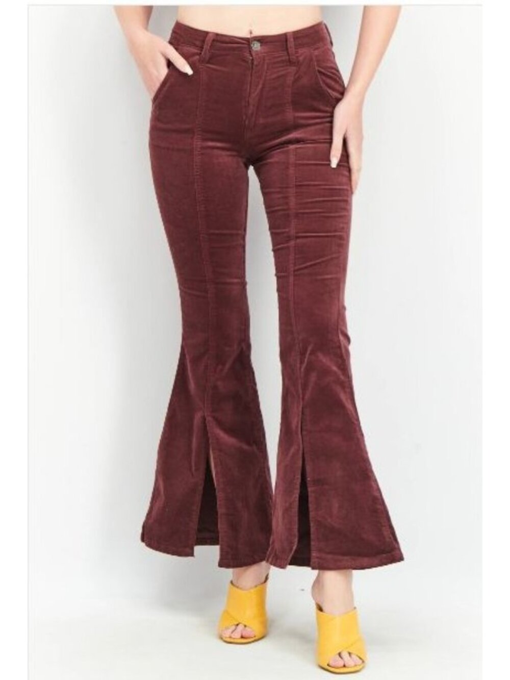 Forever 21 Womens Burgundy Velvet Flared Pants Size L Goth Whimsigoth Festival‎